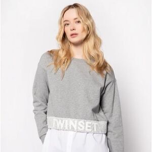 NEW Twinset Poplin Terry Knit Button Up Sweatshirt Dress Sz 44 EU / 14 US